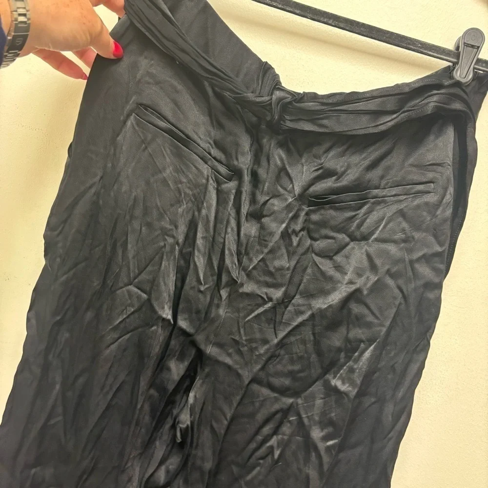 Anthropologie Ett Twa Black Satin Tie-Waist Pants